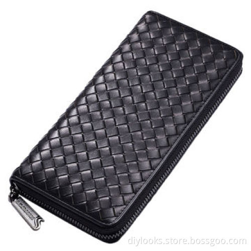 SAMMONS High-end Woven Pattern Long Wallet for Men (Black)